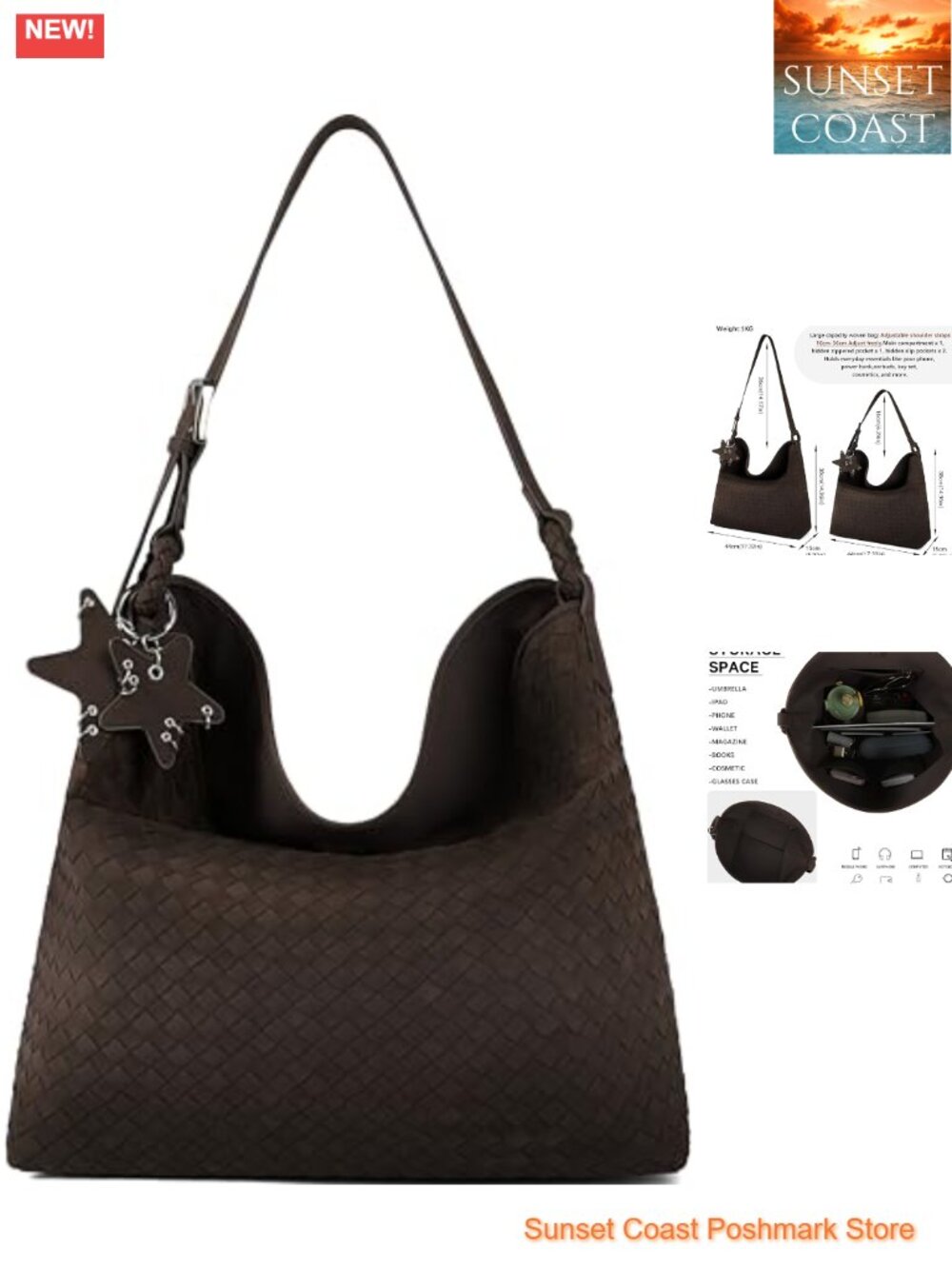 Woven Faux Suede Hobo Bag Top Handle Shoulder Purse for Women